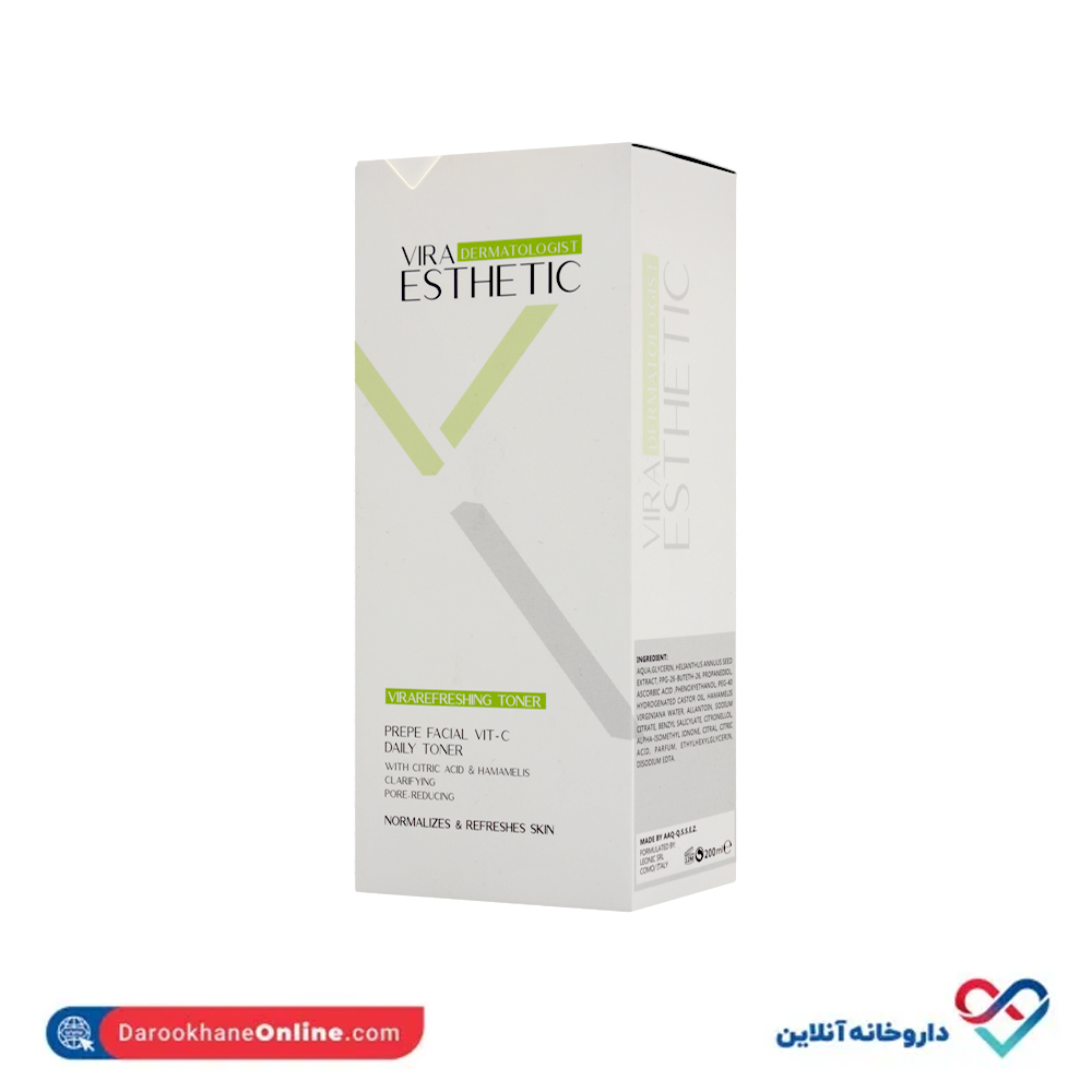 refreshing-facial-toner-with-vitamin-c-vira-esthetic-1.jpg تونر پاک کننده صورت ویرا استتیک 200 میل - Image 1